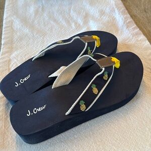 J. Crew Navy Flip Flop Sandals with Pineapples